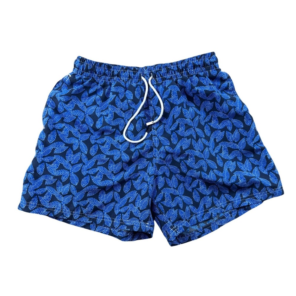 98 Coast Av. Leaf Print Swim Trunks Men L Blue Beach Vacation Resort Summer